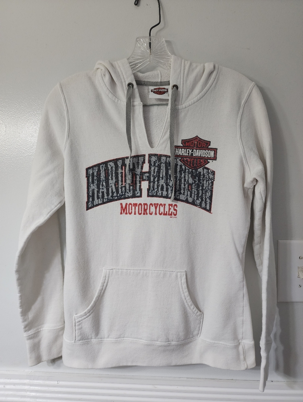 Harley-Davidson White Crewneck Hoodie with Distressed Logo